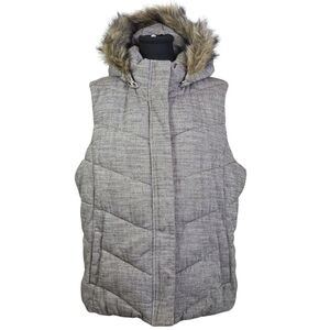 GAP Women's Brown Herringbone Puffer Vest With Faux Fur Size XXL